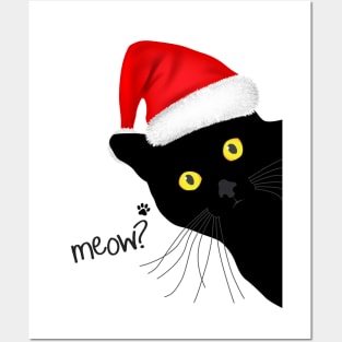 Black Cat Santa Posters and Art